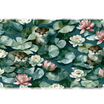 Otter Lily Pad Water Lily desk mat with resting otters, green lily pads, soft water lilies