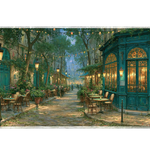 Paris Cafe Street Desk Mat | European Mouse Pad artwork on an extended desk mat with cozy Paris cafe street artwork