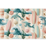 Pastel Dolphin Beach Pattern desk mat artwork in a wide product view