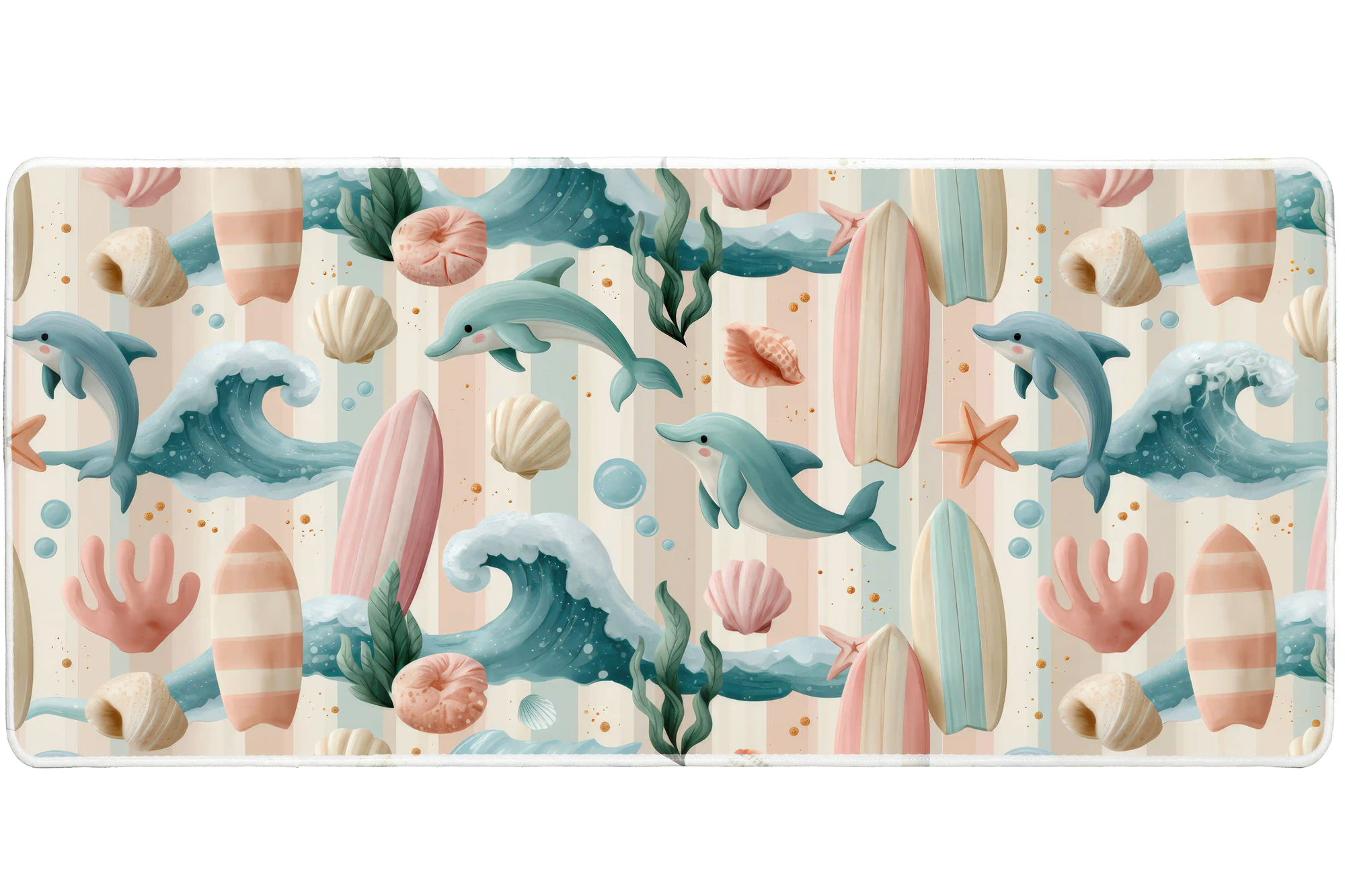 Pastel Dolphin Beach Pattern desk mat artwork in a wide product view