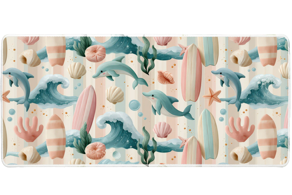 Pastel Dolphin Beach Pattern – Ocean desk mat and mouse pad by PrintMyPad