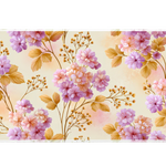 Pastel Floral Branch Soft Botanical desk mat with pink and lavender blossoms, golden leaves, and delicate