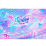 Pastel Y2K heart planet butterfly desk mat shown in its wide-format artwork view
