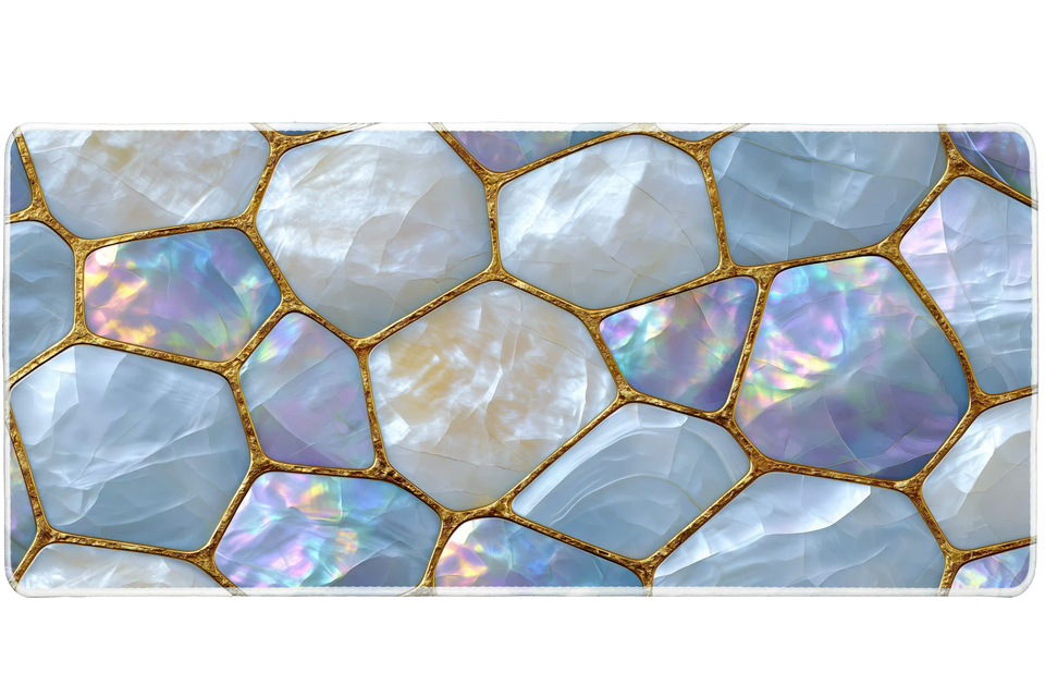 Iridescent Pearl Mosaic – Luxury Abstract desk mat and mouse pad by PrintMyPad