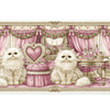 White Persian Cat Pink Coquette desk mat with fluffy cats, pink curtains, bows, roses, perfume