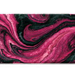 Pink and Black Marble Swirl Abstract desk mat artwork in a wide product view