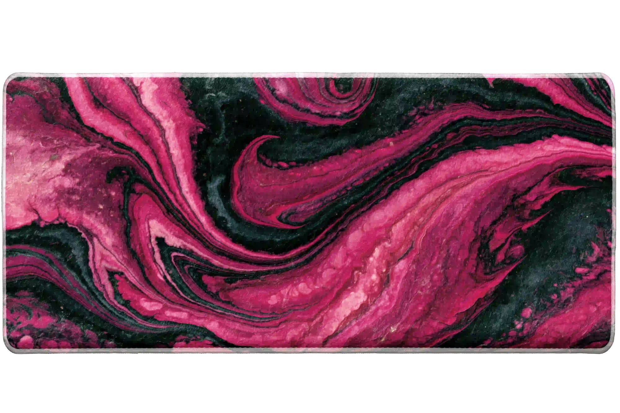 Pink and Black Marble Swirl Abstract desk mat artwork in a wide product view