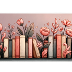 Pink Floral Books Desk Mat | Botanical Hearts artwork on an extended desk mat with pink floral books design