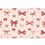 Pink Bow Sparkle Glitter Ribbon desk mat with ribbon illustrations, tiny stars, and a soft pastel