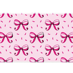Cute Pink Bow Pattern Pastel Coquette desk mat with repeating coquette bow illustrations on a blush