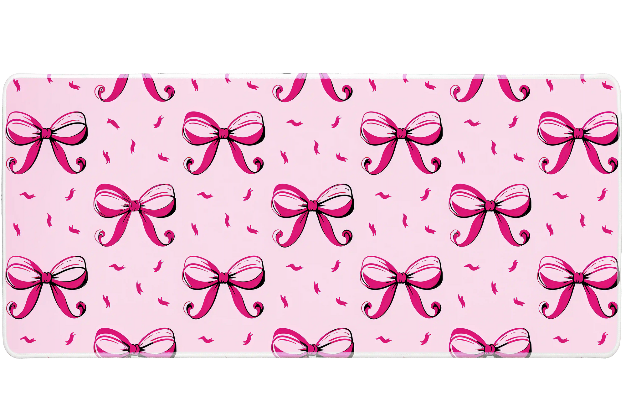 Cute Pink Bow Pattern Pastel Coquette desk mat with repeating coquette bow illustrations on a blush