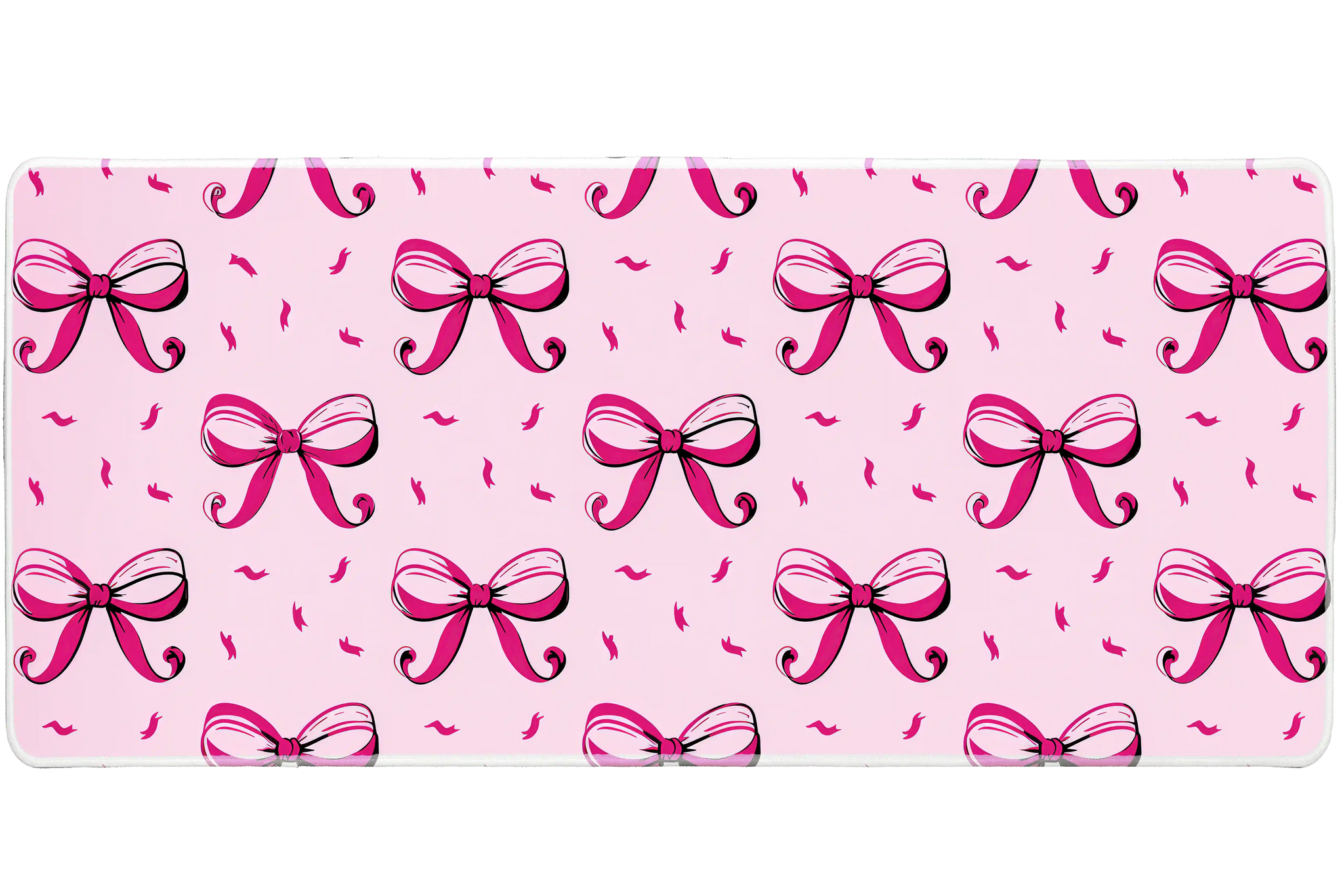 Cute Pink Bow Pattern Pastel Coquette desk mat with repeating coquette bow illustrations on a blush