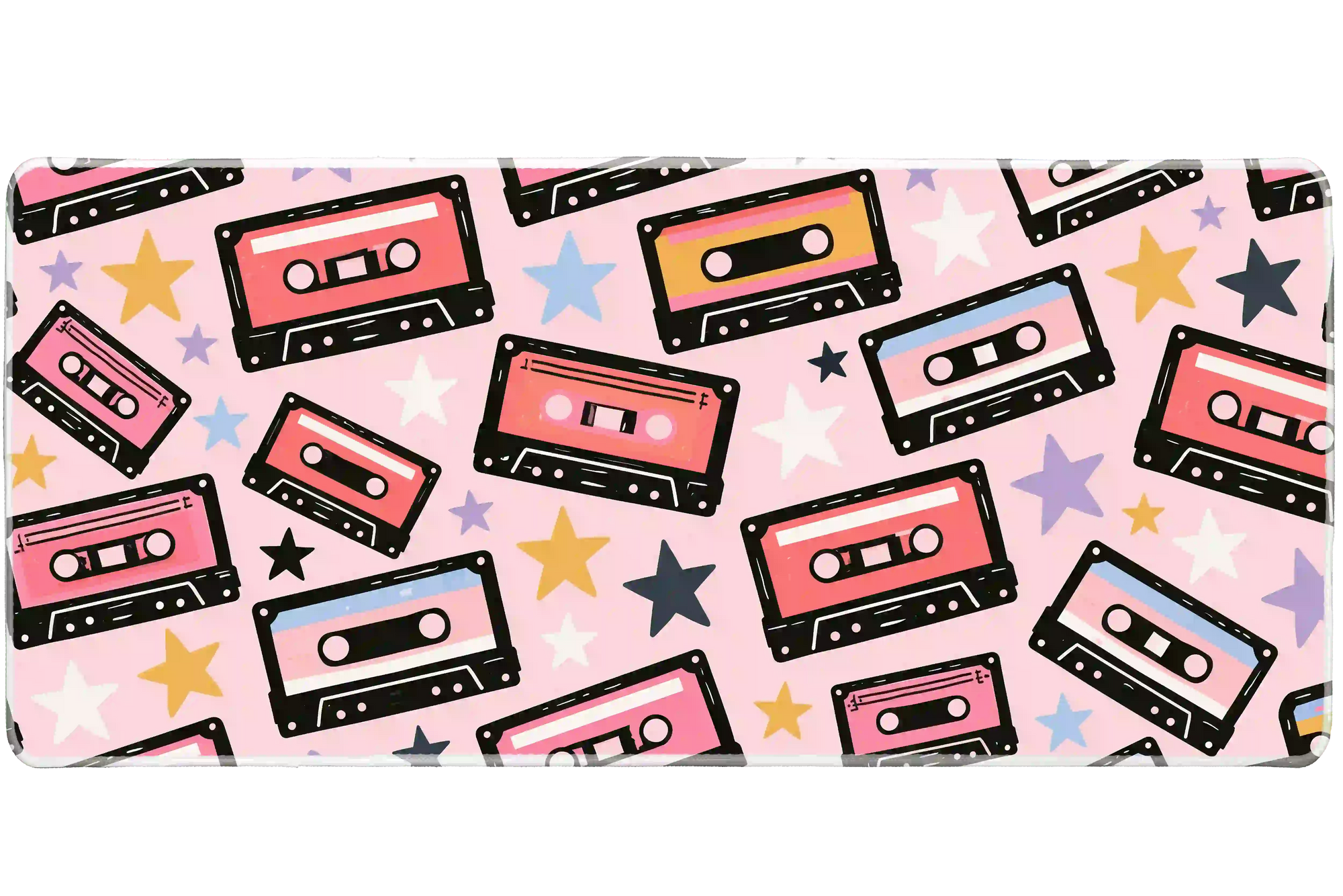 Retro Cassette desk mat artwork in a wide product view