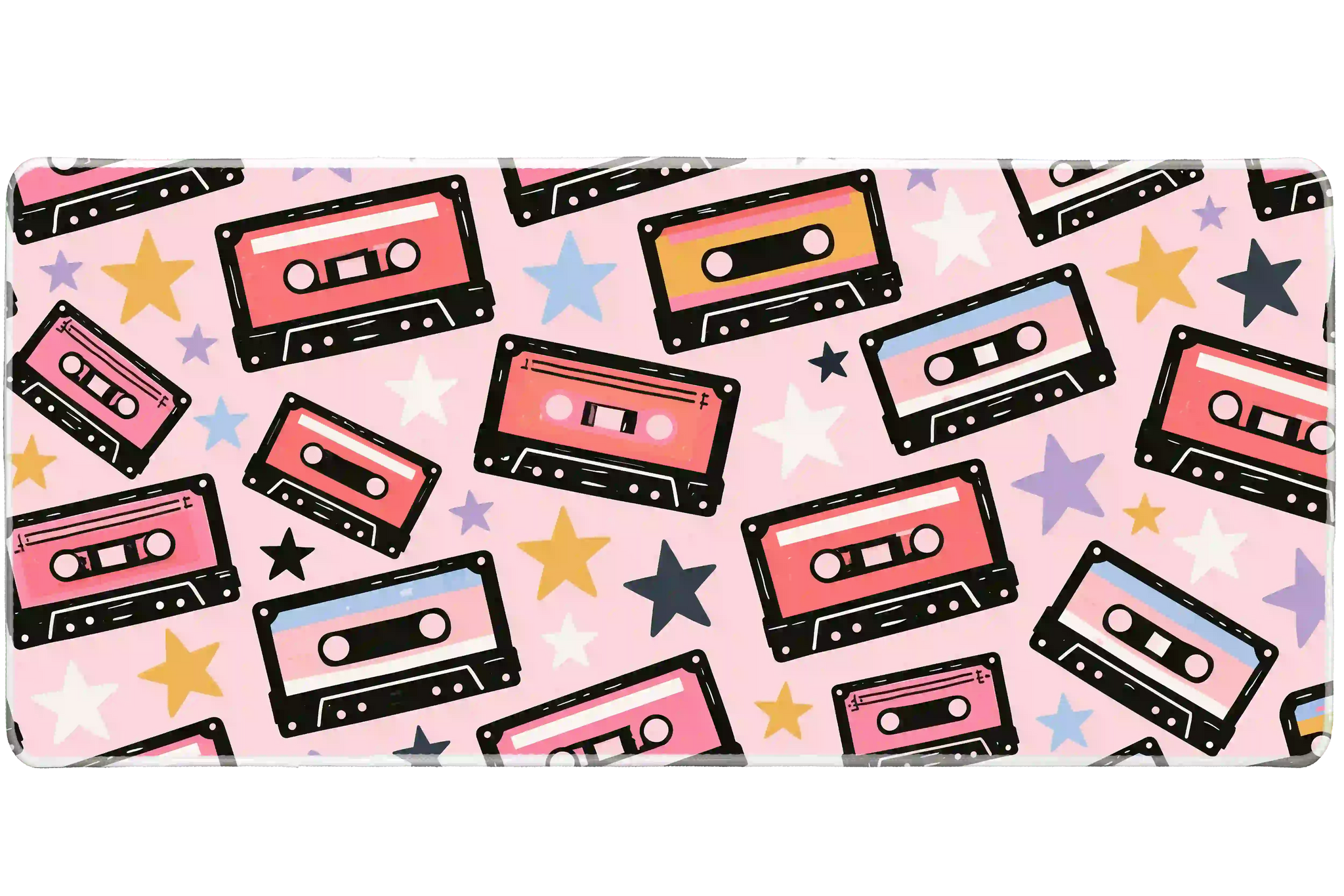 Retro Cassette desk mat artwork in a wide product view