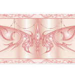 Pastel pink cyber sigil butterfly desk mat shown in its wide-format artwork view