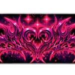 Neon pink cyber tribal abstract desk mat shown in its wide-format artwork view