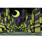 Pixel Art Neon City desk mat artwork in a wide product view