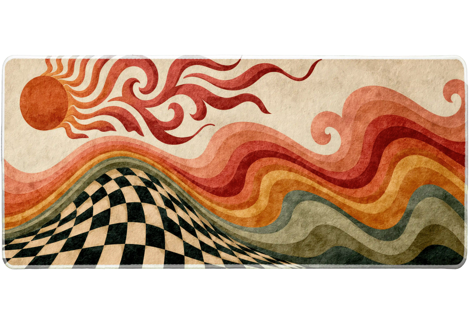 Retro Psychedelic Desert – Groovy Wave desk mat and mouse pad by PrintMyPad