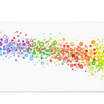 Colorful 90x40cm desk mat with rainbow bubble art on white background – Print My Pad