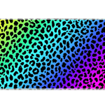 Full-width Rainbow Leopard desk mat showing black leopard spots over a vivid rainbow gradient