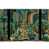 Rainy City Window Desk Mat | Cozy Night Lights artwork on an extended desk mat with rainy city window design