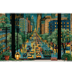 Rainy City Window Desk Mat | Cozy Night Lights artwork on an extended desk mat with rainy city window design