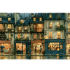 Rainy Paris Street Desk Mat | Warm Cafe Windows artwork on an extended desk mat with rainy paris street design