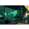 Japanese Tea House Desk Mat | Rainy Garden View artwork on an extended desk mat with japanese tea house design