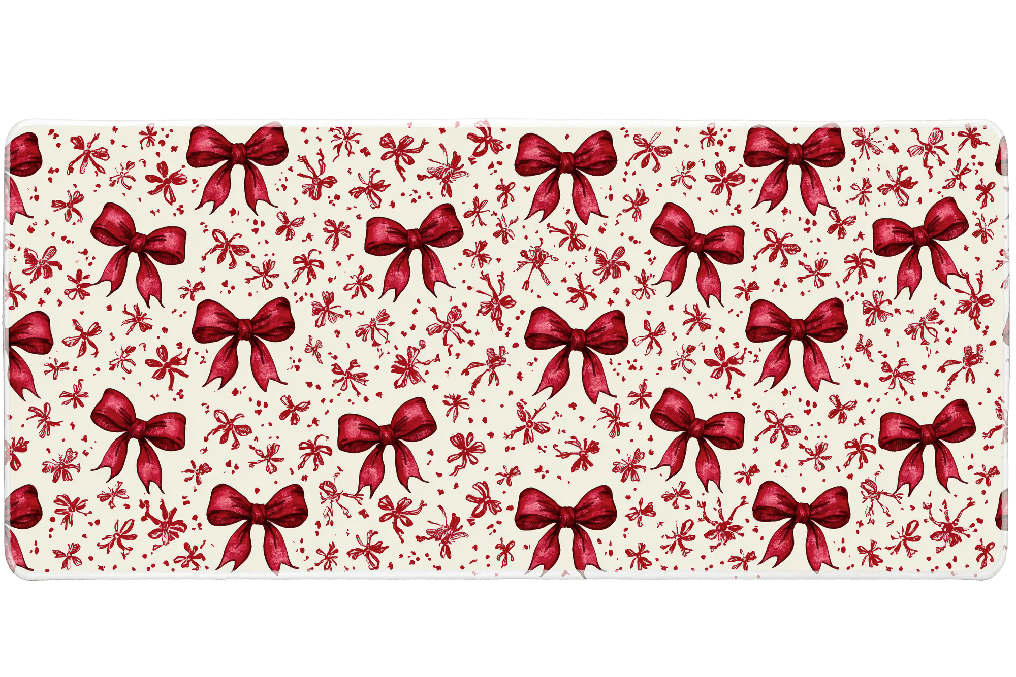 Watercolor Red Bow Sketch Ribbon desk mat with sketch-style bows and a clean cream background