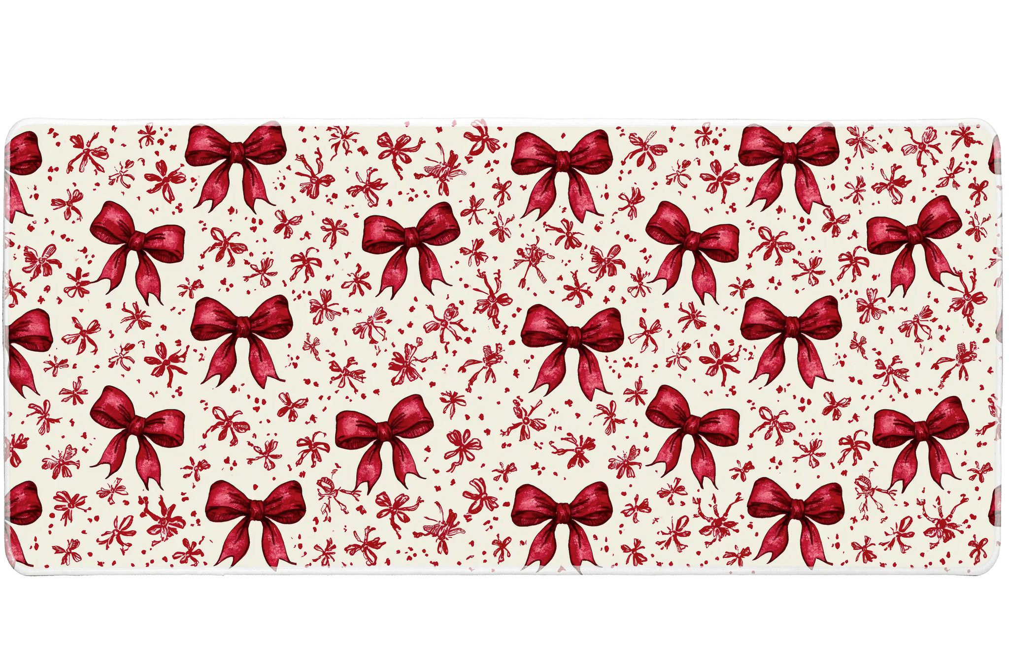 Watercolor Red Bow Sketch Ribbon desk mat with sketch-style bows and a clean cream background