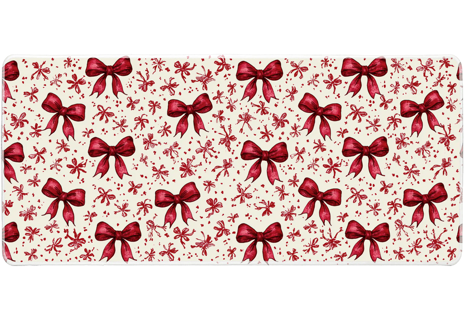 Watercolor Red Bow Sketch Ribbon desk mat with sketch-style bows and a clean cream background