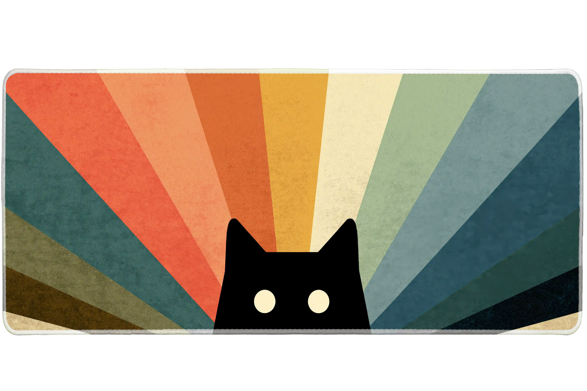 Retro Black Cat desk mat artwork in a wide product view
