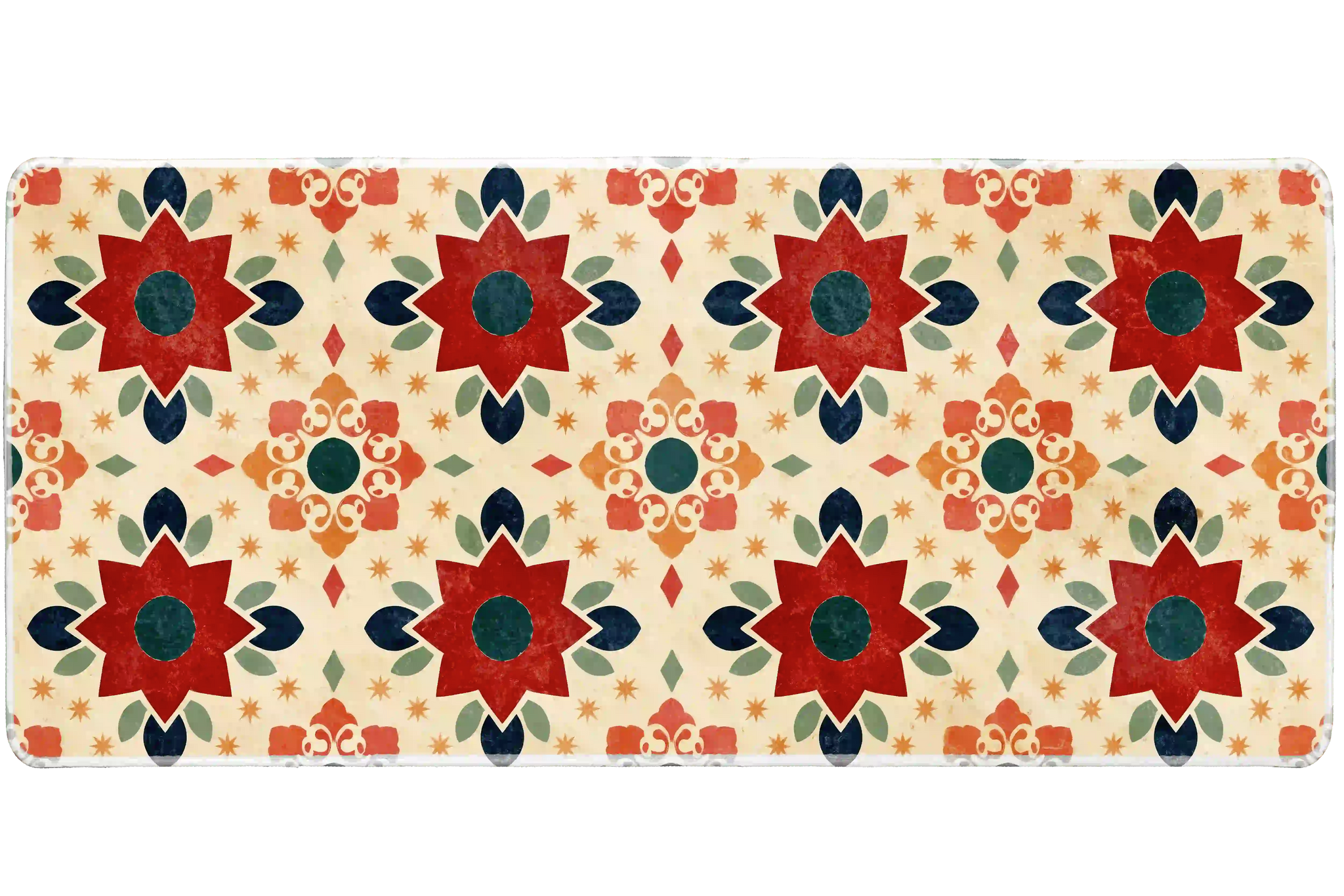 Retro Floral Tile desk mat artwork in a wide product view