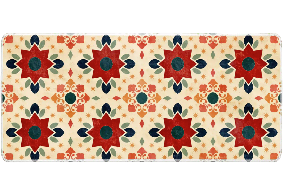 Retro Floral Tile desk mat artwork in a wide product view