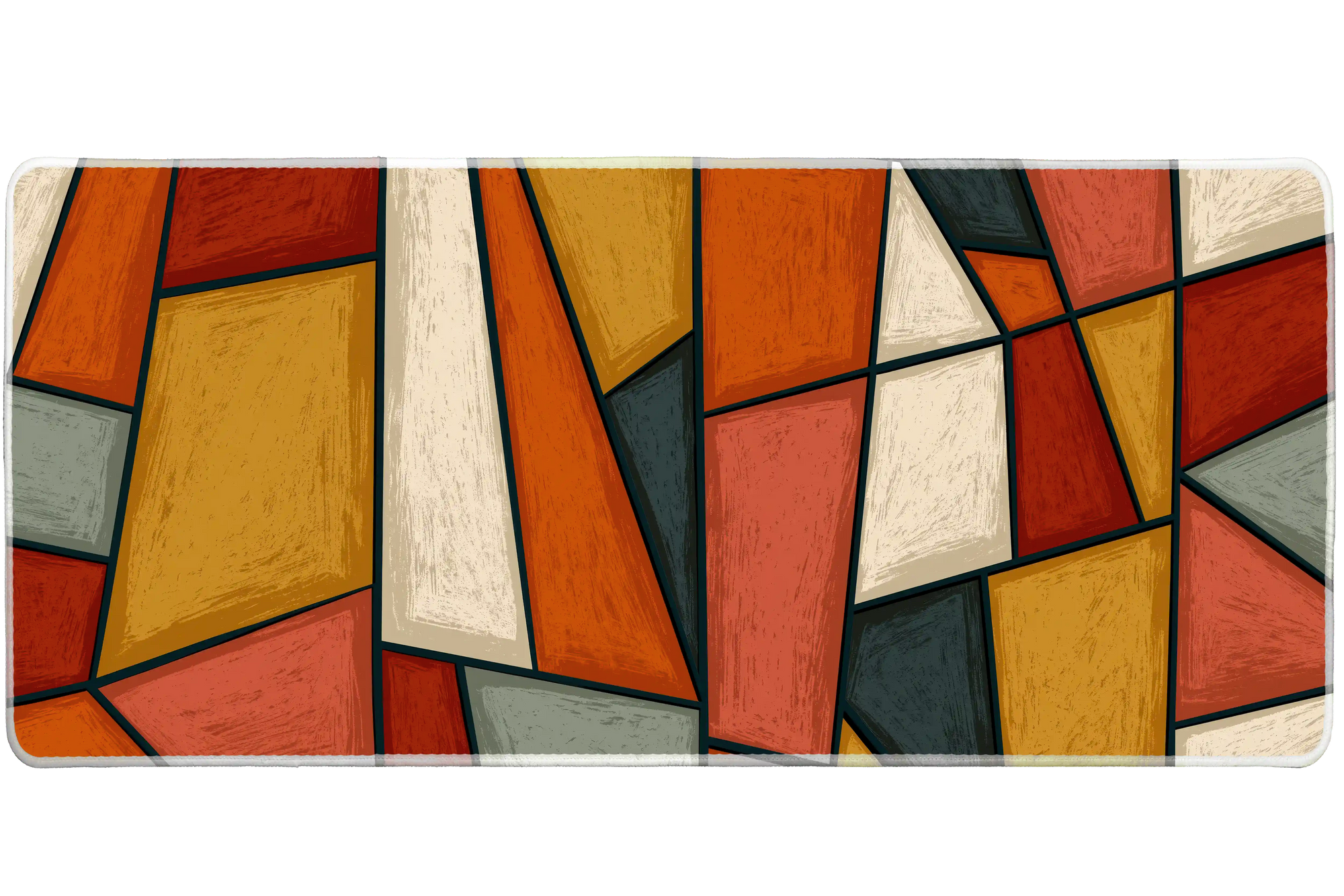 Retro Geometric Desk Mat | Abstract Pattern Mouse Pad artwork on an extended desk mat with warm retro geometric pattern