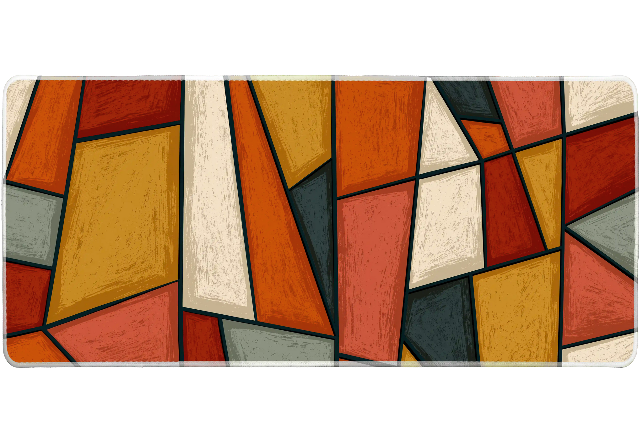 Retro Geometric Desk Mat | Abstract Pattern Mouse Pad artwork on an extended desk mat with warm retro geometric pattern
