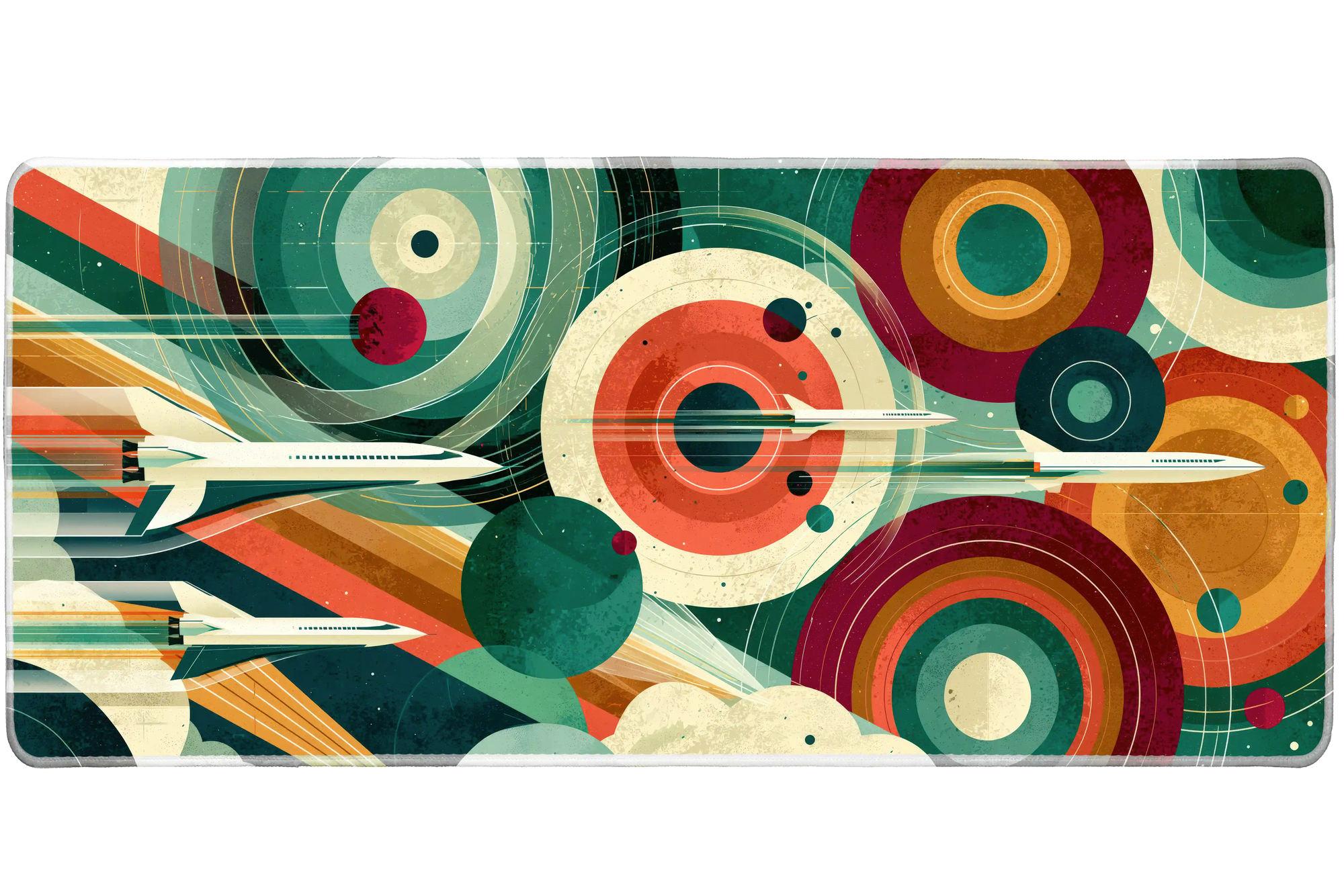 Retro Space Shuttle desk mat artwork in a wide product view