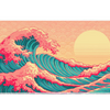 Retro Japanese Wave desk mat artwork in a wide product view