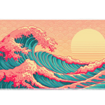 Retro Japanese Wave desk mat artwork in a wide product view