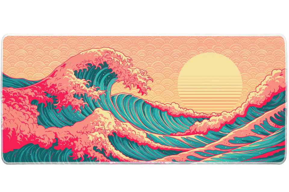 Retro Japanese Wave – Vaporwave Ocean desk mat and mouse pad by PrintMyPad