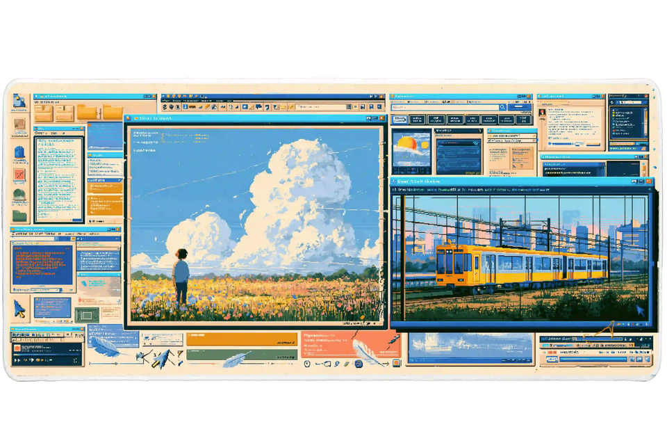 Retro Web 2.0 desk mat artwork in a wide product view