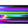 Wide RGB Glitch desk mat with neon scanlines, digital interference and distorted color bars