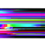 Wide RGB Glitch desk mat with neon scanlines, digital interference and distorted color bars