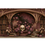 Gothic Rose Library Desk Mat | Skull Candles artwork on an extended desk mat with gothic rose library design