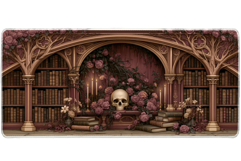Gothic Rose Library – Skull Candles desk mat and mouse pad by PrintMyPad