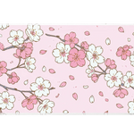 Pink Cherry Blossom Scattered Sakura desk mat with delicate pink sakura flowers, white petals
