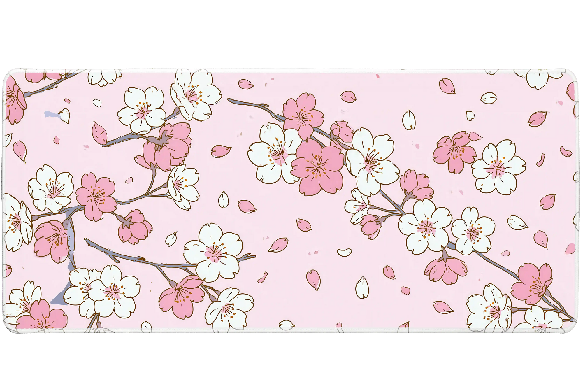 Pink Cherry Blossom Scattered Sakura desk mat with delicate pink sakura flowers, white petals