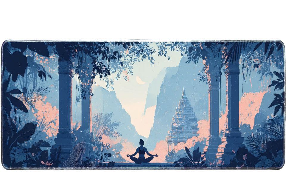 Zen Temple Meditation Desk – Serene Fantasy Landscape desk mat and mouse pad by PrintMyPad