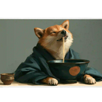 Wide Shiba Inu ramen noodles desk mat displaying the complete artwork across a desktop