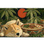 Extended mouse pad featuring the full sleeping Shiba Inu ramen garden design for work or gaming